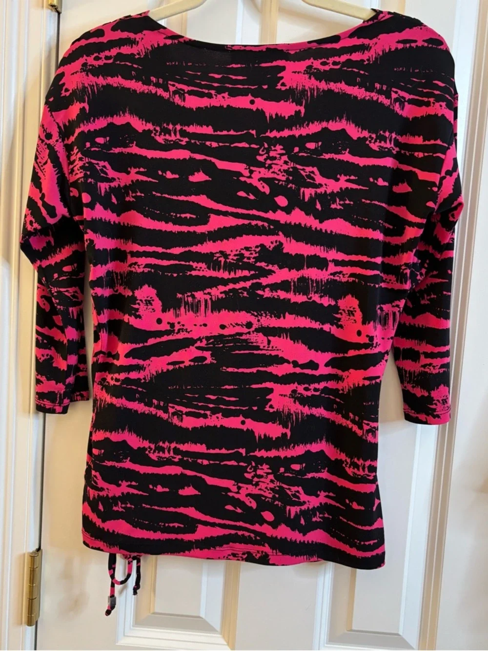 Michael Kors Top Black Pink Tiger Animal Cowl-Neck Ruched medium stretch casual